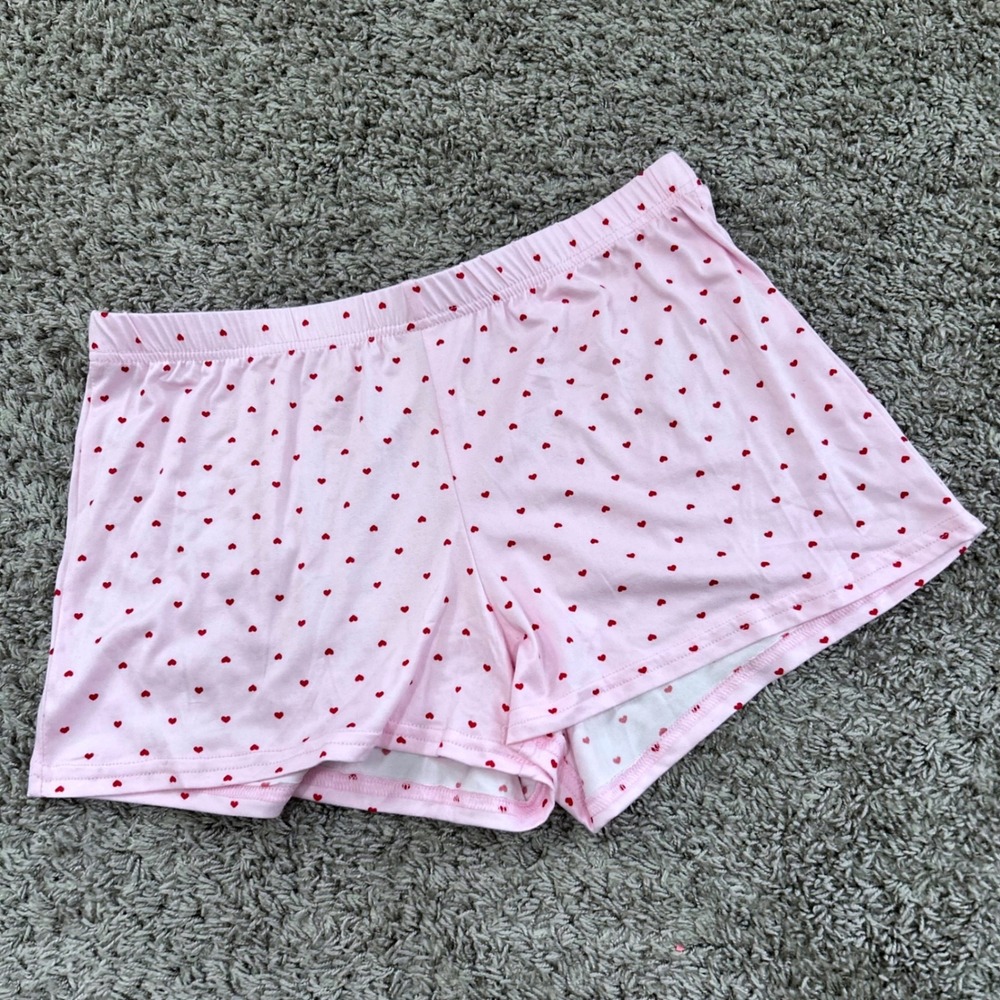 Laura Ashley Pink Heart Print Pajama Shorts‎ Womens Small super soft Sleepwear